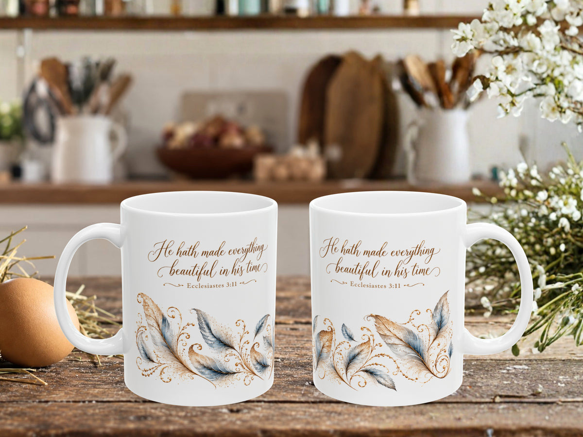 Ecclesiastes 3:11 Christian Coffee Mug, He Hath Made Everything Beautiful Bible Verse Mug, Faith Gift, Inspirational Christian Mug