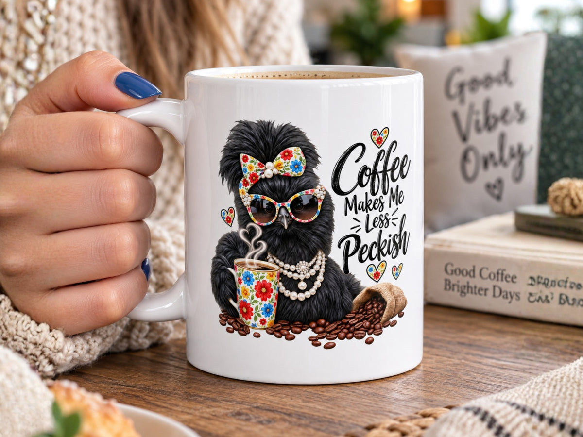Funny Silkie Chicken Coffee Mug, Colorful Flowers Chicken Lover Gift, Farmhouse Coffee Cup