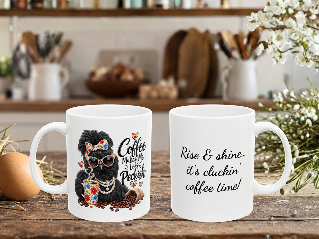 Funny Silkie Chicken Coffee Mug, Colorful Flowers Chicken Lover Gift, Farmhouse Coffee Cup