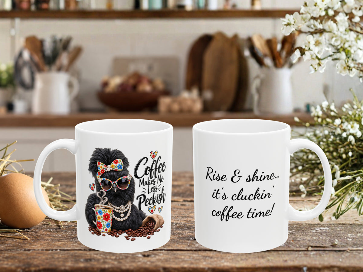 Funny Silkie Chicken Coffee Mug, Colorful Flowers Chicken Lover Gift, Farmhouse Coffee Cup
