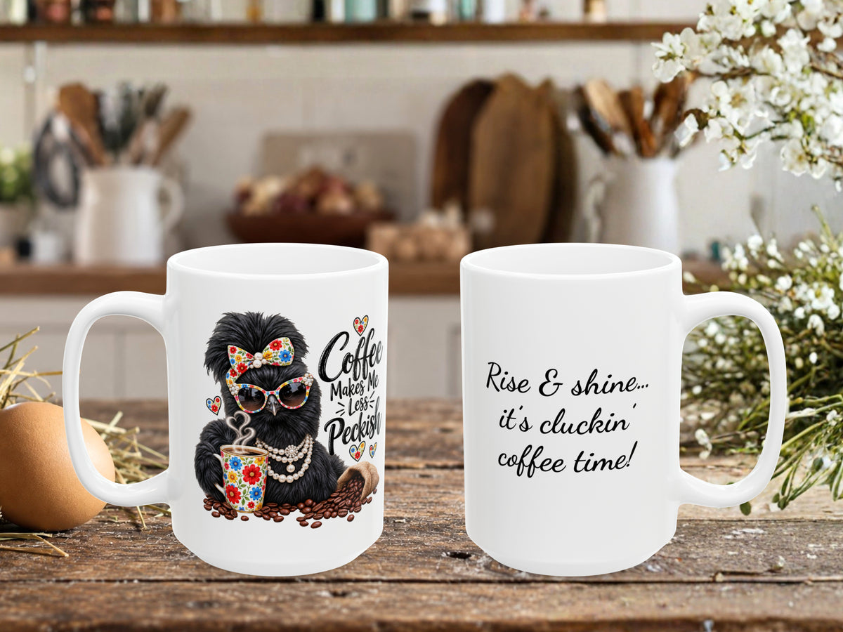 Funny Silkie Chicken Coffee Mug, Colorful Flowers Chicken Lover Gift, Farmhouse Coffee Cup