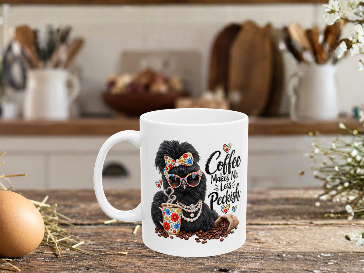 Funny Silkie Chicken Coffee Mug, Colorful Flowers Chicken Lover Gift, Farmhouse Coffee Cup