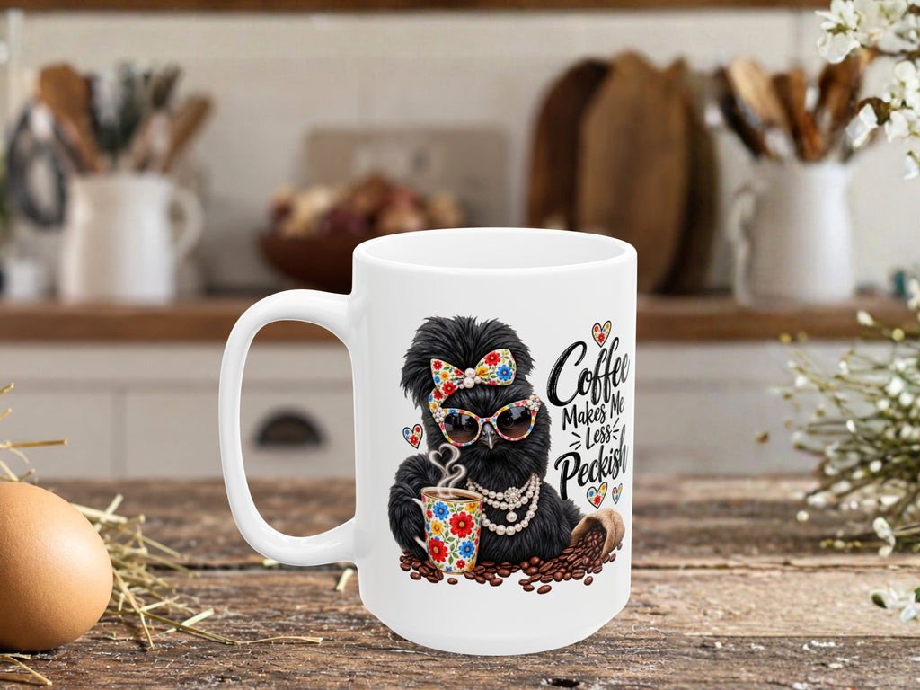 Funny Silkie Chicken Coffee Mug, Colorful Flowers Chicken Lover Gift, Farmhouse Coffee Cup