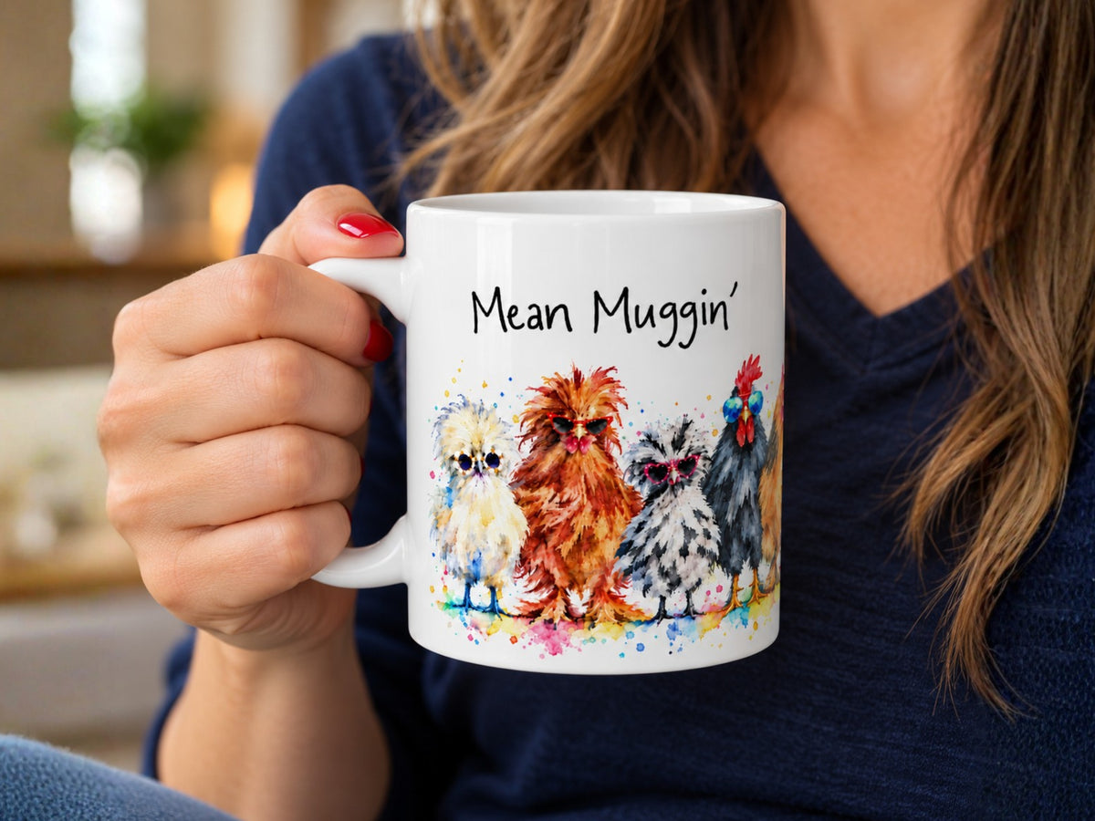 Mean Muggin Chicken Coffee Mug, Funny Chicken Lover Mug, Colorful Hen Coffee Cup, Chicken Mom Gift, Backyard Flock Farmhouse Mug
