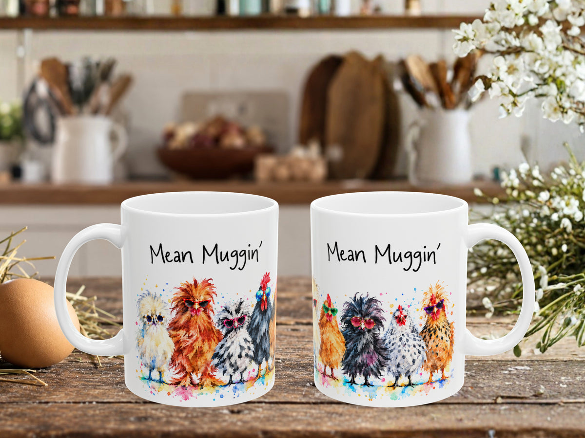 Mean Muggin Chicken Coffee Mug, Funny Chicken Lover Mug, Colorful Hen Coffee Cup, Chicken Mom Gift, Backyard Flock Farmhouse Mug