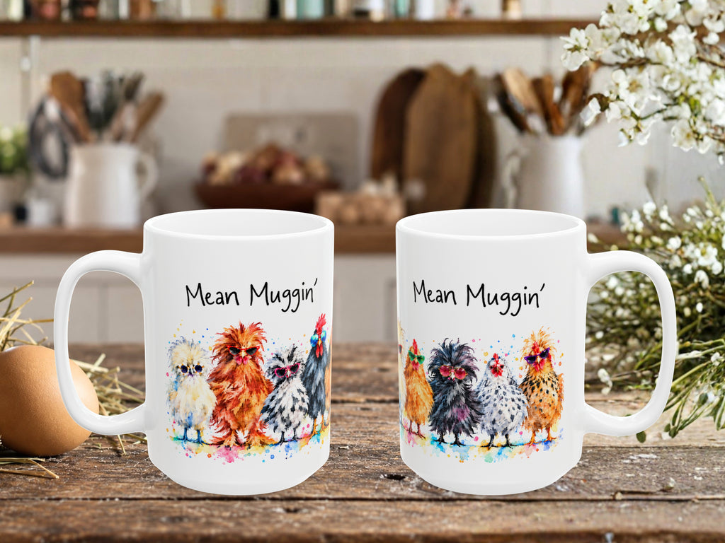 Mean Muggin Chicken Coffee Mug, Funny Chicken Lover Mug, Colorful Hen Coffee Cup, Chicken Mom Gift, Backyard Flock Farmhouse Mug