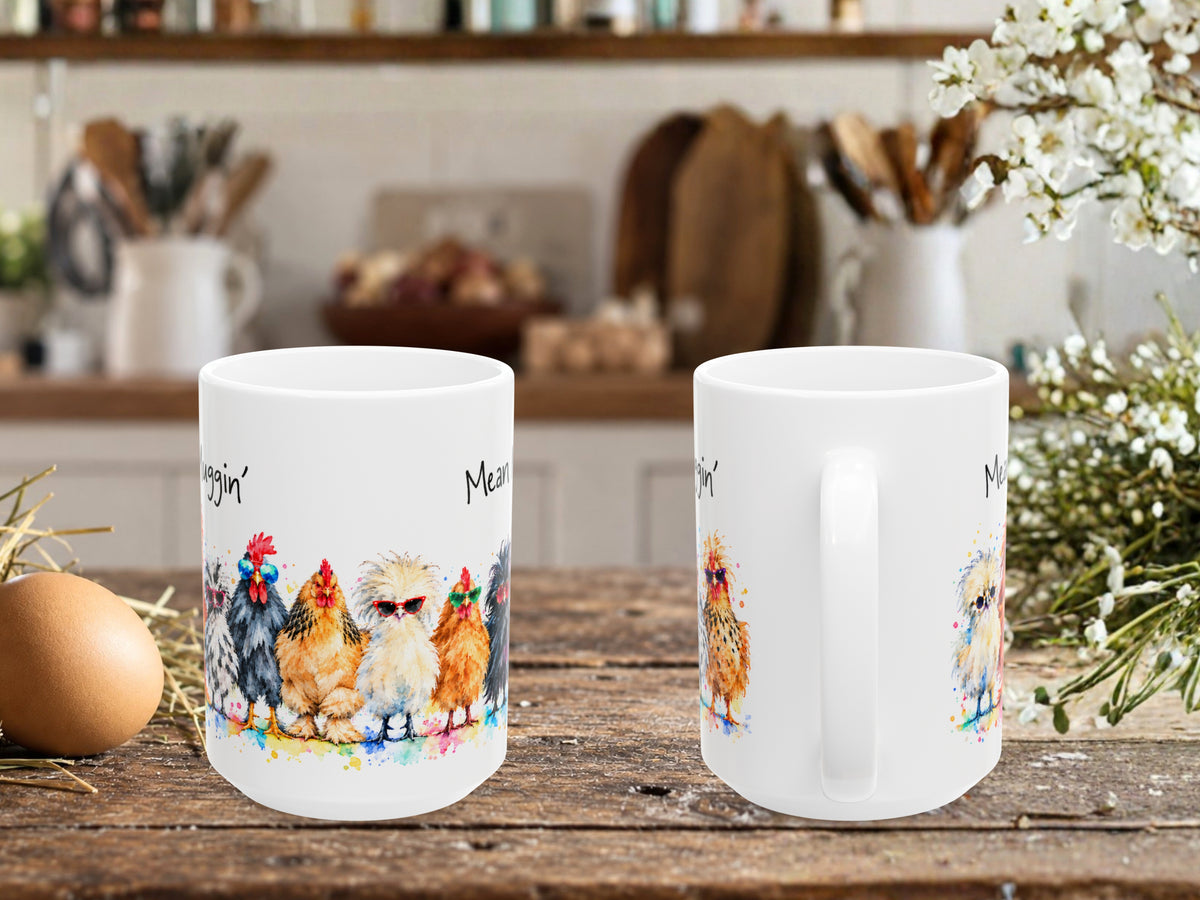 Mean Muggin Chicken Coffee Mug, Funny Chicken Lover Mug, Colorful Hen Coffee Cup, Chicken Mom Gift, Backyard Flock Farmhouse Mug