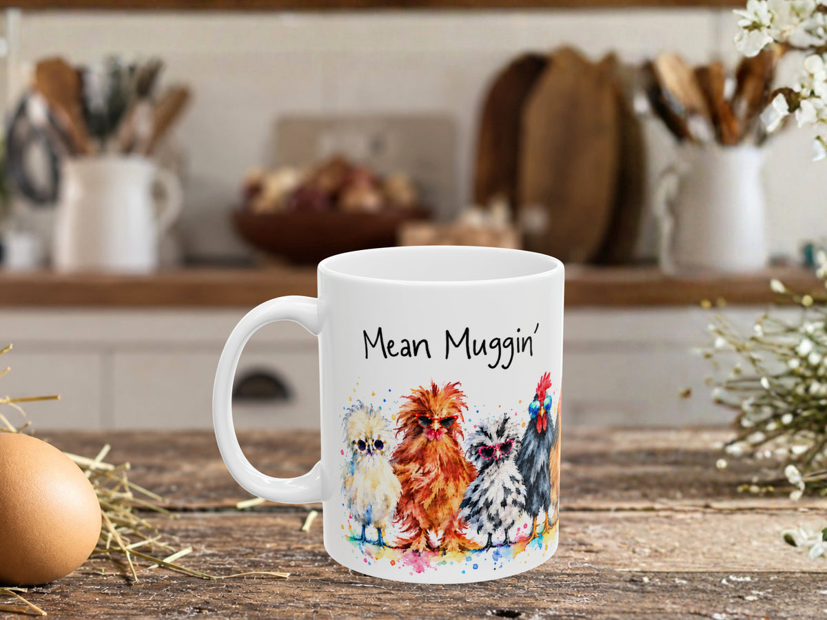 Mean Muggin Chicken Coffee Mug, Funny Chicken Lover Mug, Colorful Hen Coffee Cup, Chicken Mom Gift, Backyard Flock Farmhouse Mug