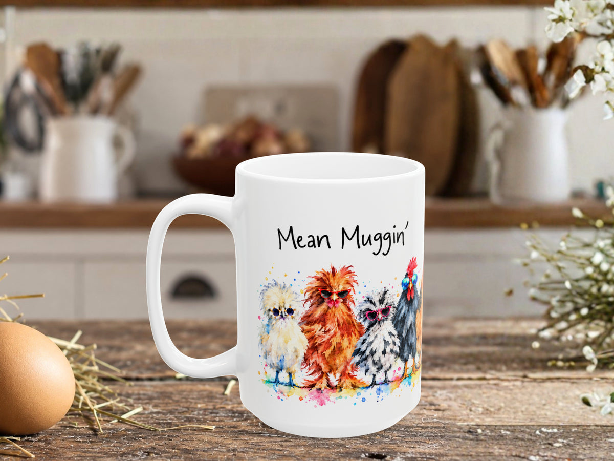 Mean Muggin Chicken Coffee Mug, Funny Chicken Lover Mug, Colorful Hen Coffee Cup, Chicken Mom Gift, Backyard Flock Farmhouse Mug