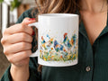 Watercolor Chicken Coffee Mug, Colorful Rooster and Hen Mug, Chicken Lover Gift, Floral Farmhouse Coffee Cup, Backyard Flock Gift
