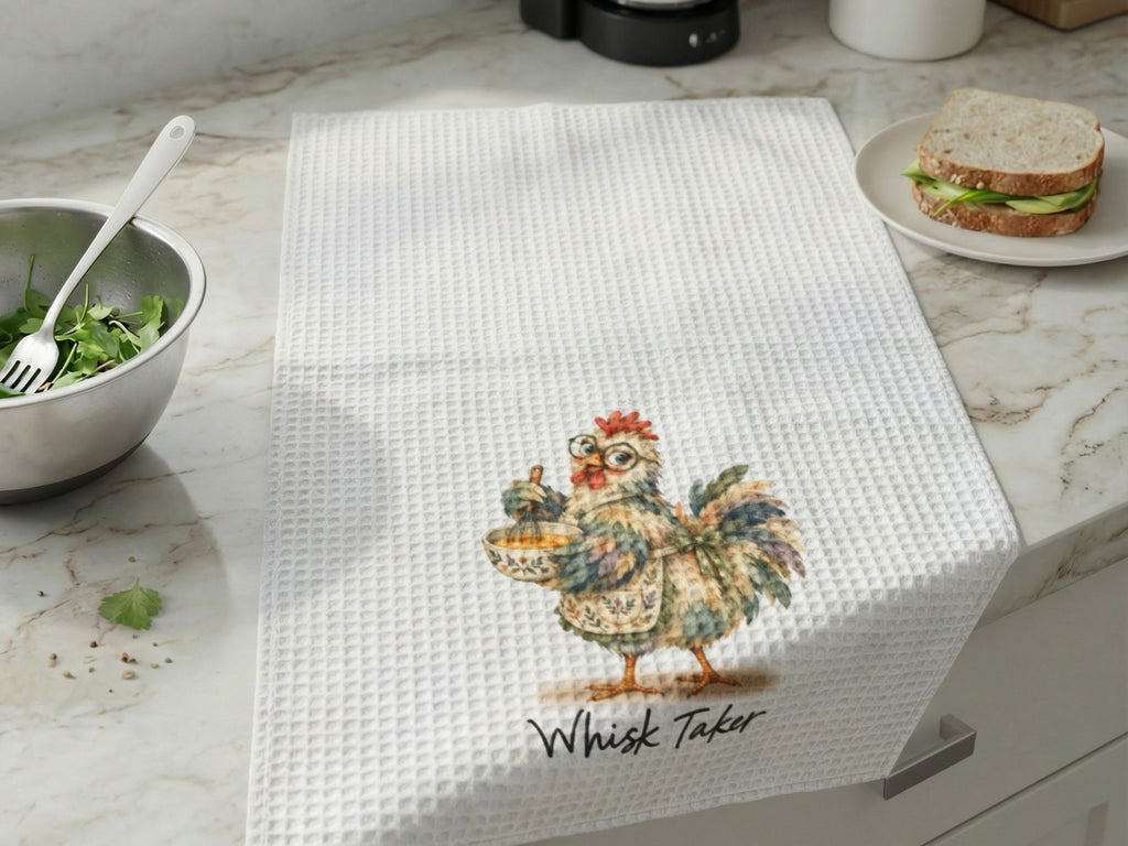 Whisk Taker Chicken Kitchen Towel, Funny Chicken Lover Gift, Farmhouse Hand Towel, Hen Kitchen Decor, Chicken Mom Gift