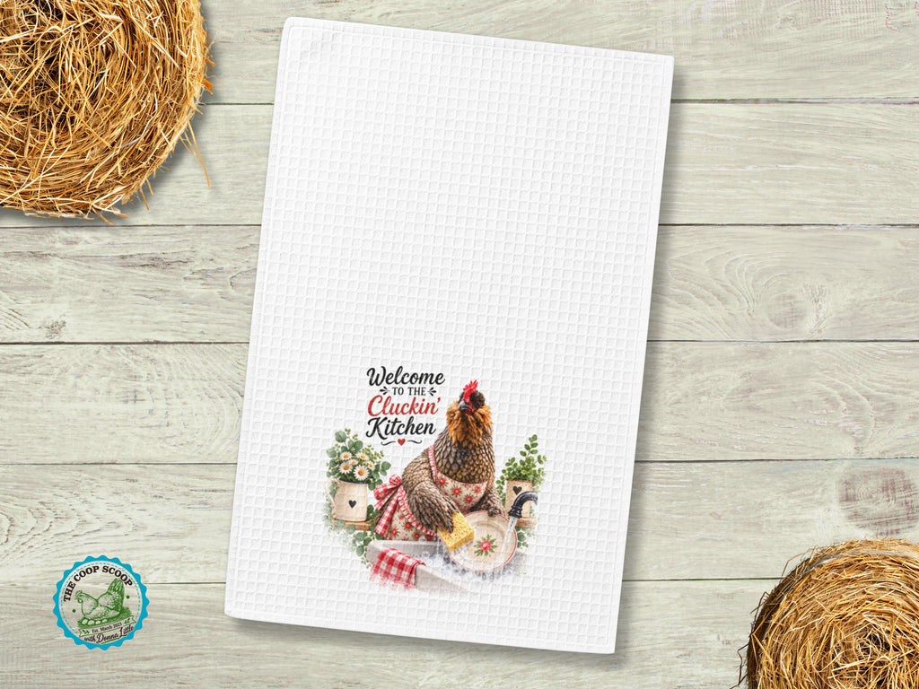 Welcome to the Cluckin Kitchen Towel, Funny Chicken Kitchen Decor, Chicken Lover Gift, Farmhouse Hand Towel, Hen Kitchen Towel