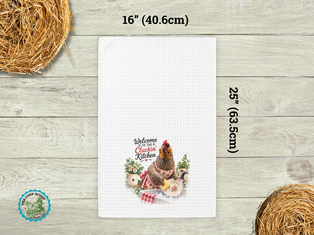 Welcome to the Cluckin Kitchen Towel, Funny Chicken Kitchen Decor, Chicken Lover Gift, Farmhouse Hand Towel, Hen Kitchen Towel