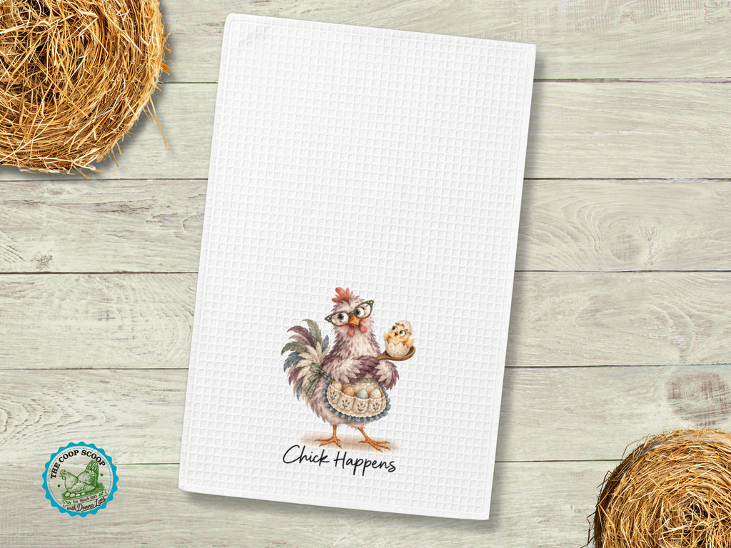 Chick Happens Chicken Kitchen Towel, Funny Chicken Lover Gift, Farmhouse Hand Towel, Hen Kitchen Decor, Chicken Mom Gift