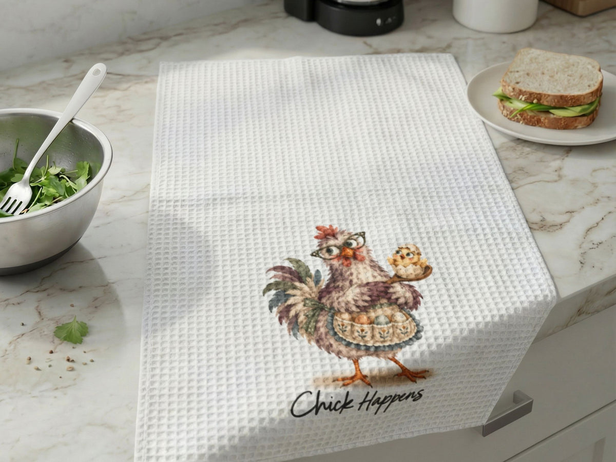 Chick Happens Chicken Kitchen Towel, Funny Chicken Lover Gift, Farmhouse Hand Towel, Hen Kitchen Decor, Chicken Mom Gift