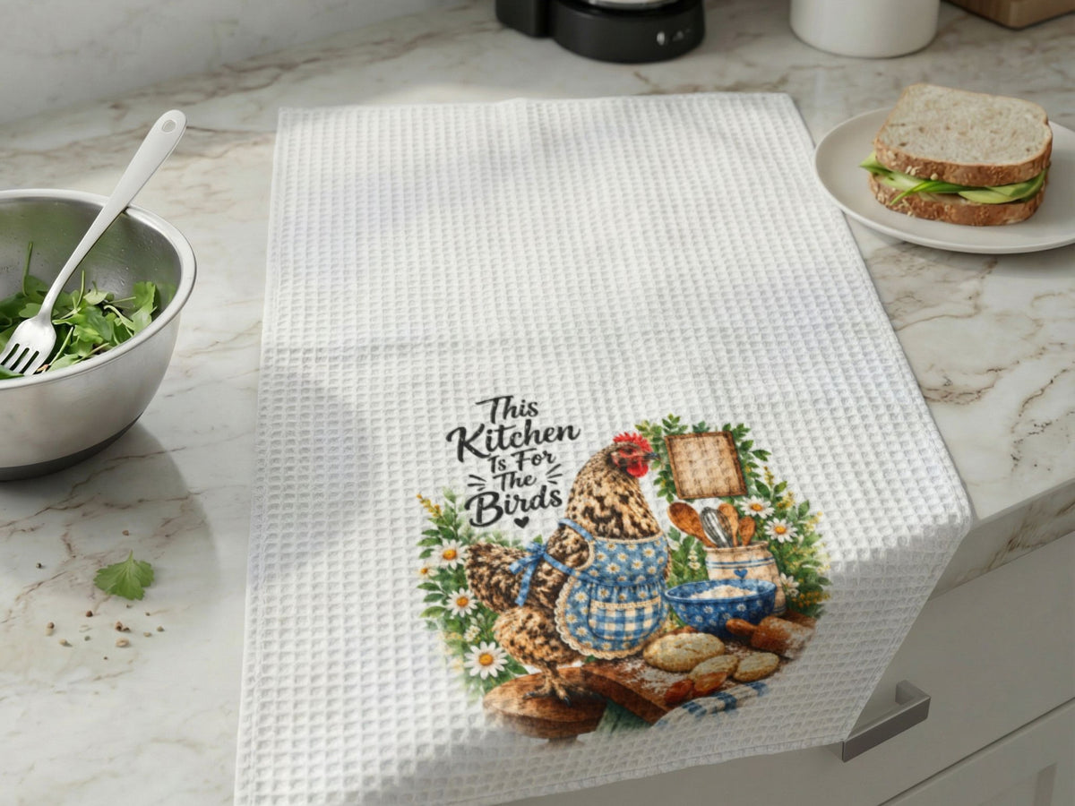 Funny Chicken Kitchen Towel, This Kitchen Is For The Birds, Farmhouse Hen Tea Towel, Chicken Lover Gift, Rustic Kitchen Decor