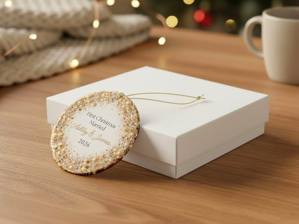 Personalized First Christmas Married Ornament, Custom Couple Names Glitter Ornament, Newlywed Christmas Keepsake, Wedding Gift