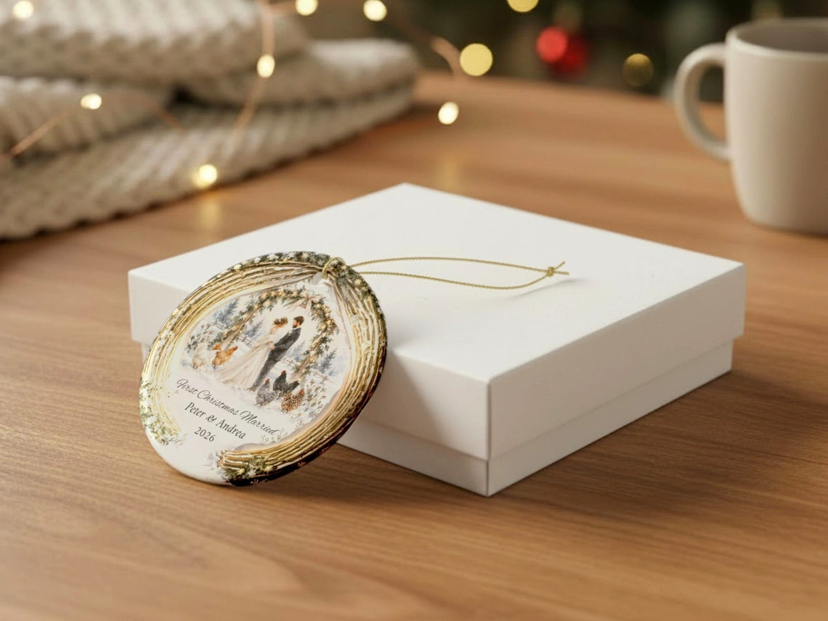 Personalized First Christmas Married Ornament, Custom Couple Names, Winter Wedding Chicken Ornament, Newlywed Christmas Keepsake