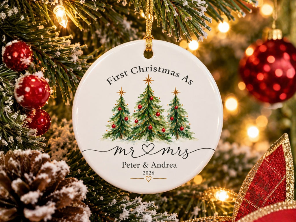 Personalized First Christmas Mr and Mrs Ornament, Custom Couple Names Christmas Keepsake, Newlywed Gift, Wedding Ornament