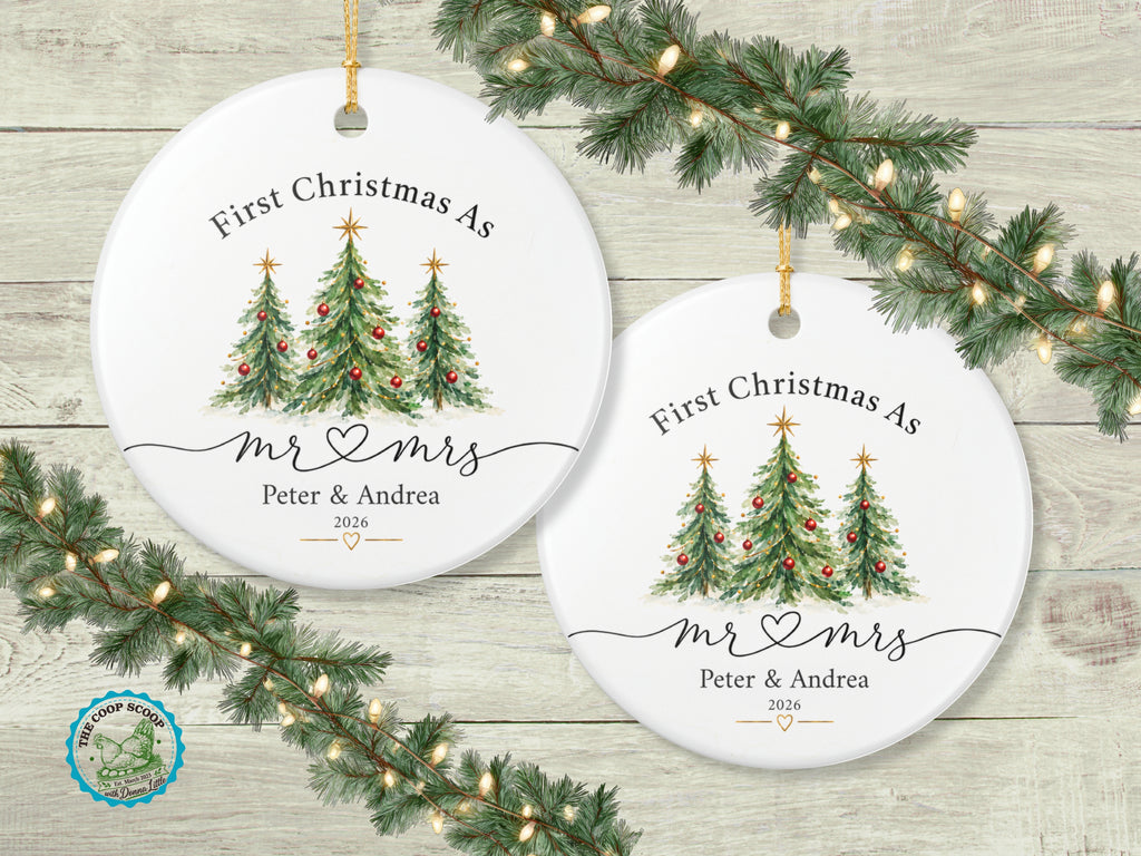 Personalized First Christmas Mr and Mrs Ornament, Custom Couple Names Christmas Keepsake, Newlywed Gift, Wedding Ornament