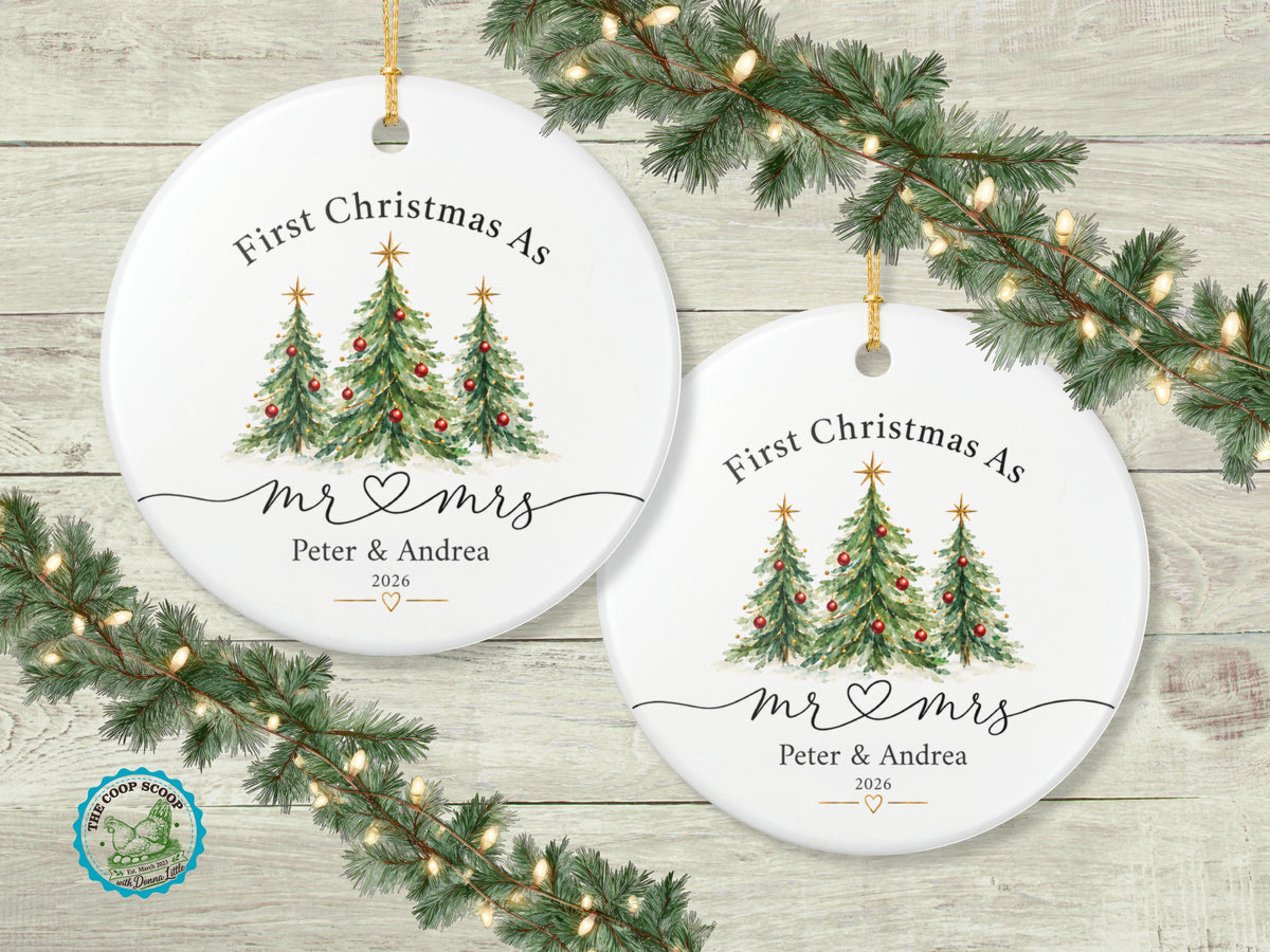 Personalized First Christmas Mr and Mrs Ornament, Custom Couple Names Christmas Keepsake, Newlywed Gift, Wedding Ornament