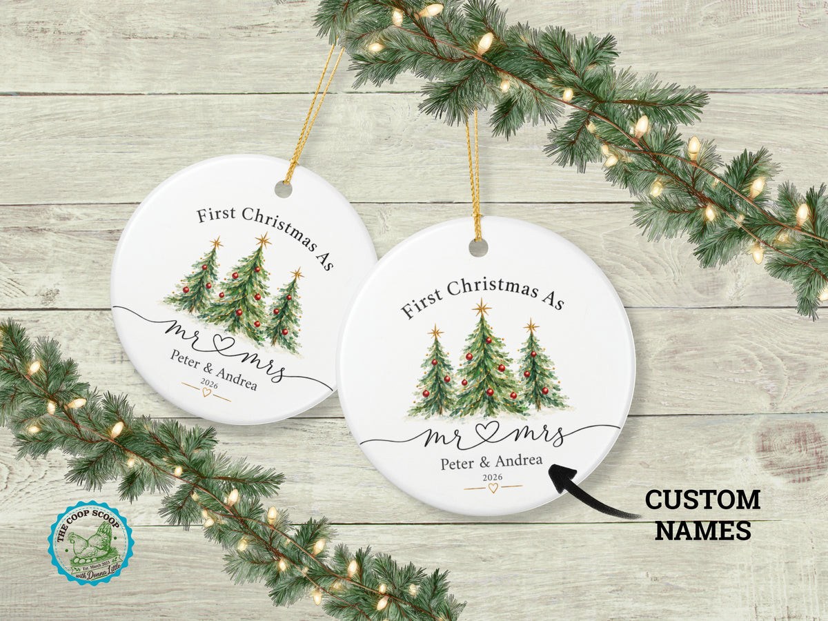 Personalized First Christmas Mr and Mrs Ornament, Custom Couple Names Christmas Keepsake, Newlywed Gift, Wedding Ornament