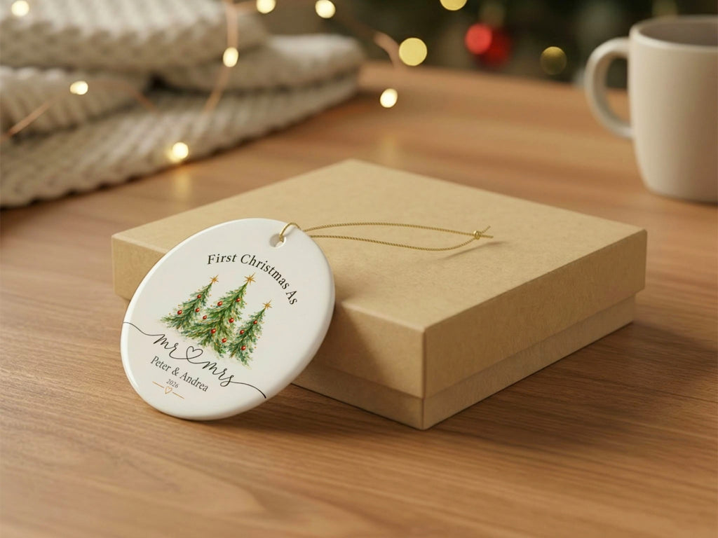 Personalized First Christmas Mr and Mrs Ornament, Custom Couple Names Christmas Keepsake, Newlywed Gift, Wedding Ornament