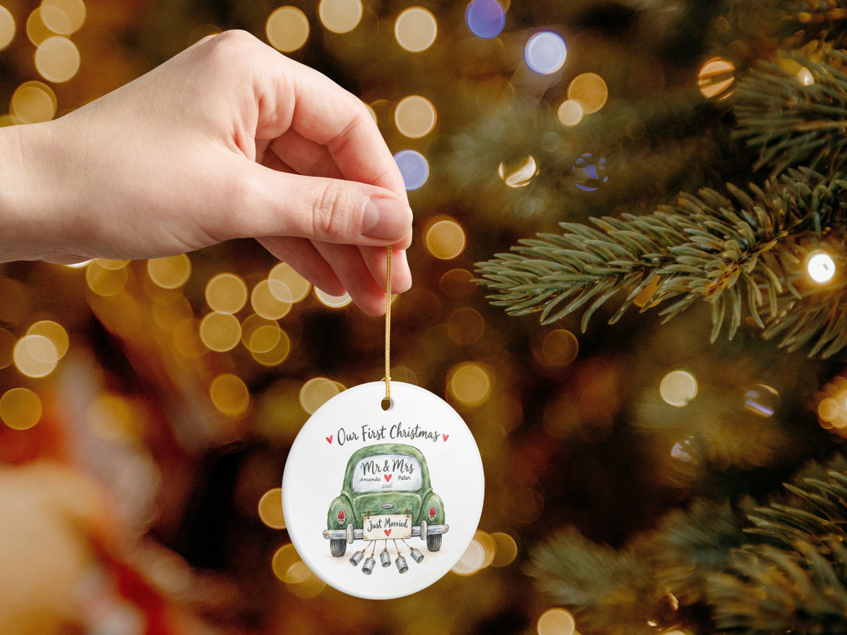 Personalized First Christmas Ornament, Our First Christmas Mr and Mrs, Custom Couple Names and Year, Just Married Newlywed Gift