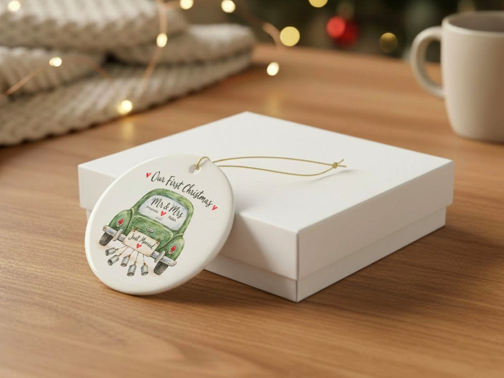 Personalized First Christmas Ornament, Our First Christmas Mr and Mrs, Custom Couple Names and Year, Just Married Newlywed Gift