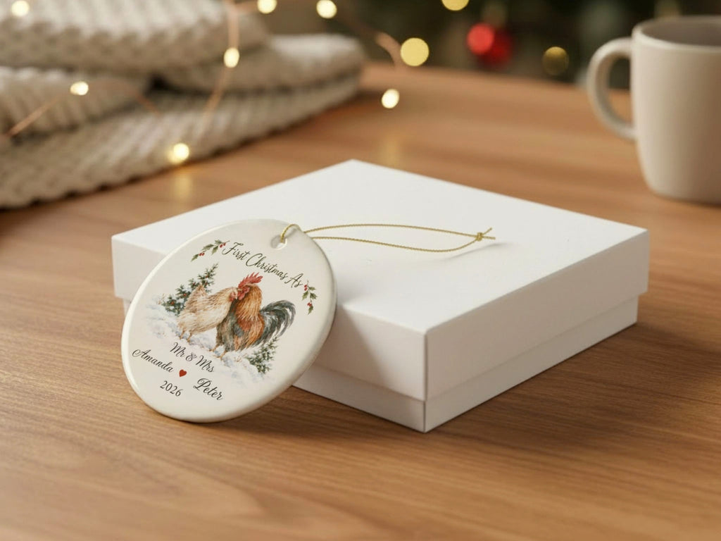 Personalized First Christmas Couple Ornament, Mr and Mrs Chicken Ornament, Custom Names Christmas Gift, Chicken Lover Keepsake