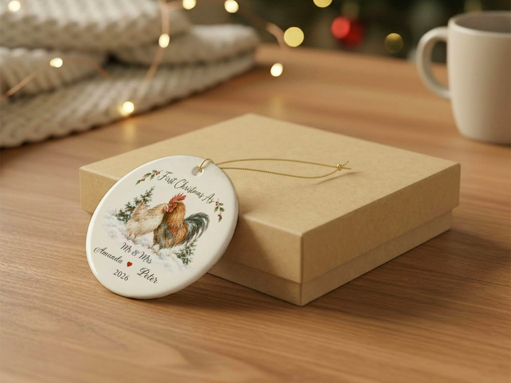 Personalized First Christmas Couple Ornament, Mr and Mrs Chicken Ornament, Custom Names Christmas Gift, Chicken Lover Keepsake