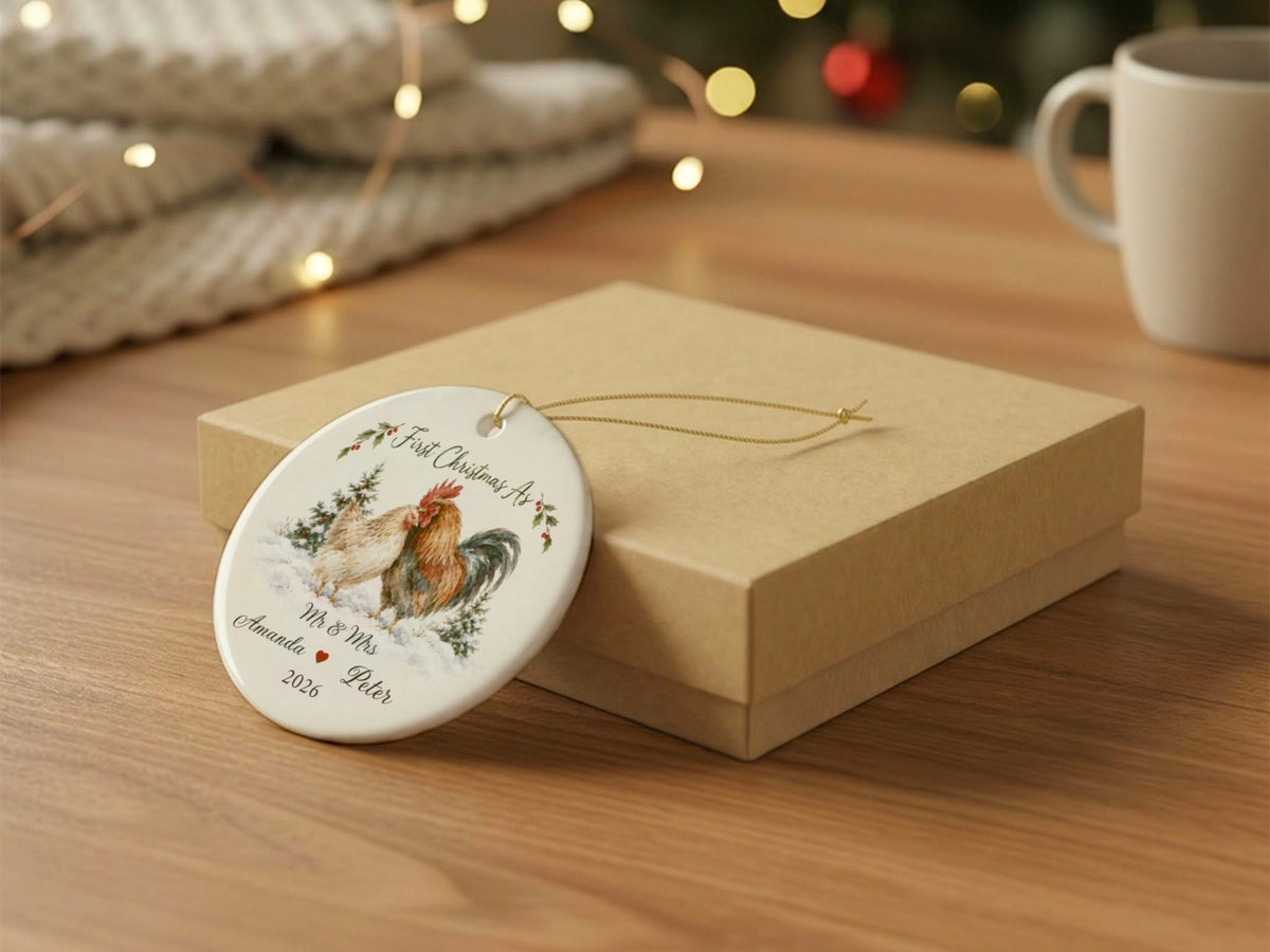 Personalized First Christmas Couple Ornament, Mr and Mrs Chicken Ornament, Custom Names Christmas Gift, Chicken Lover Keepsake