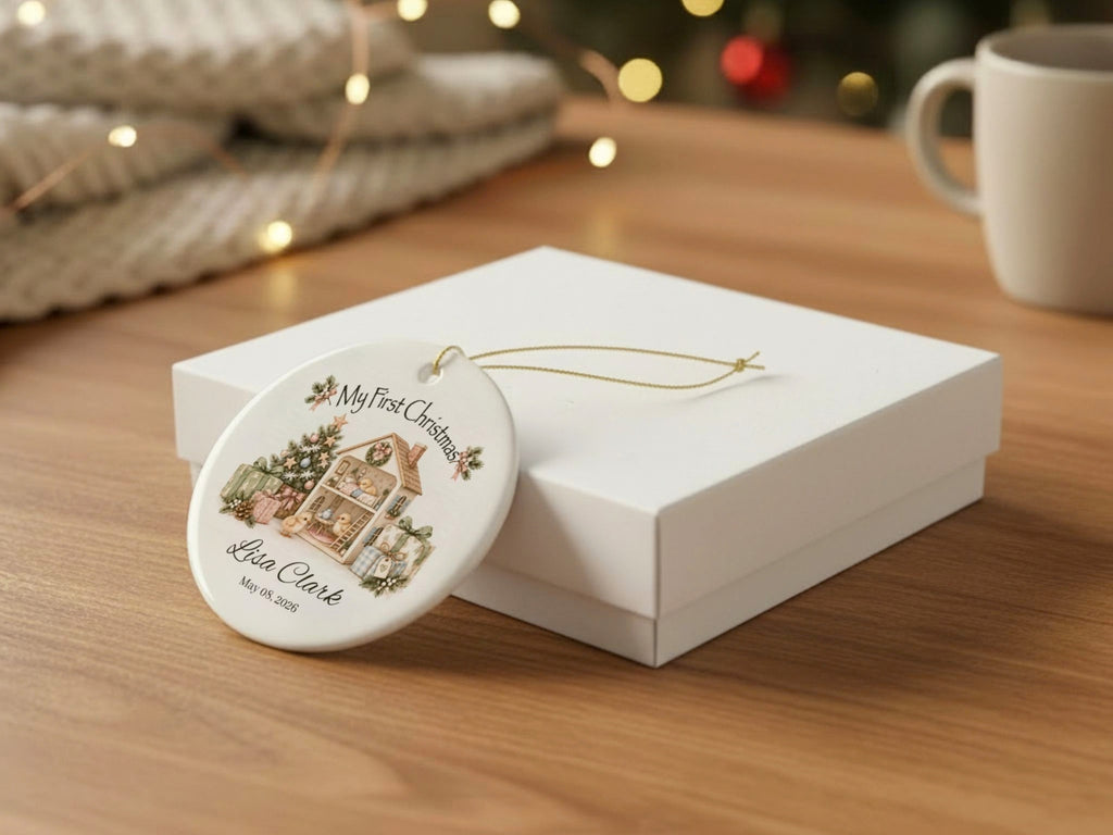 My First Christmas Chicken Ornament, Personalized Baby Name and Date Ornament, Farmhouse Christmas Keepsake, Chicken Lover Baby Gift