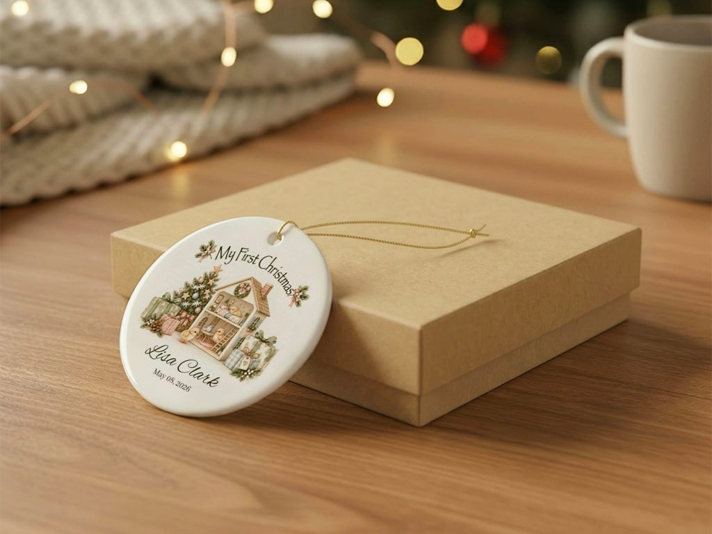 My First Christmas Chicken Ornament, Personalized Baby Name and Date Ornament, Farmhouse Christmas Keepsake, Chicken Lover Baby Gift