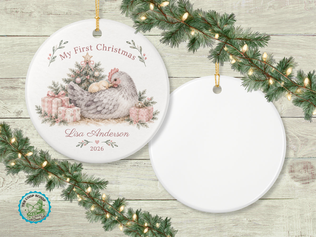 My First Christmas Chicken Ornament, Personalized Baby Name Ornament, Chicken Lover Keepsake, Farm Baby Christmas Gift