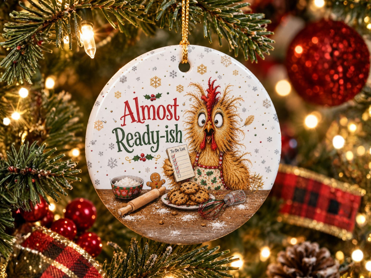Almost Ready-ish Chicken Christmas Ornament, Funny Chicken Lover Gift, Holiday Baking Ornament, Personalized Xmas Message