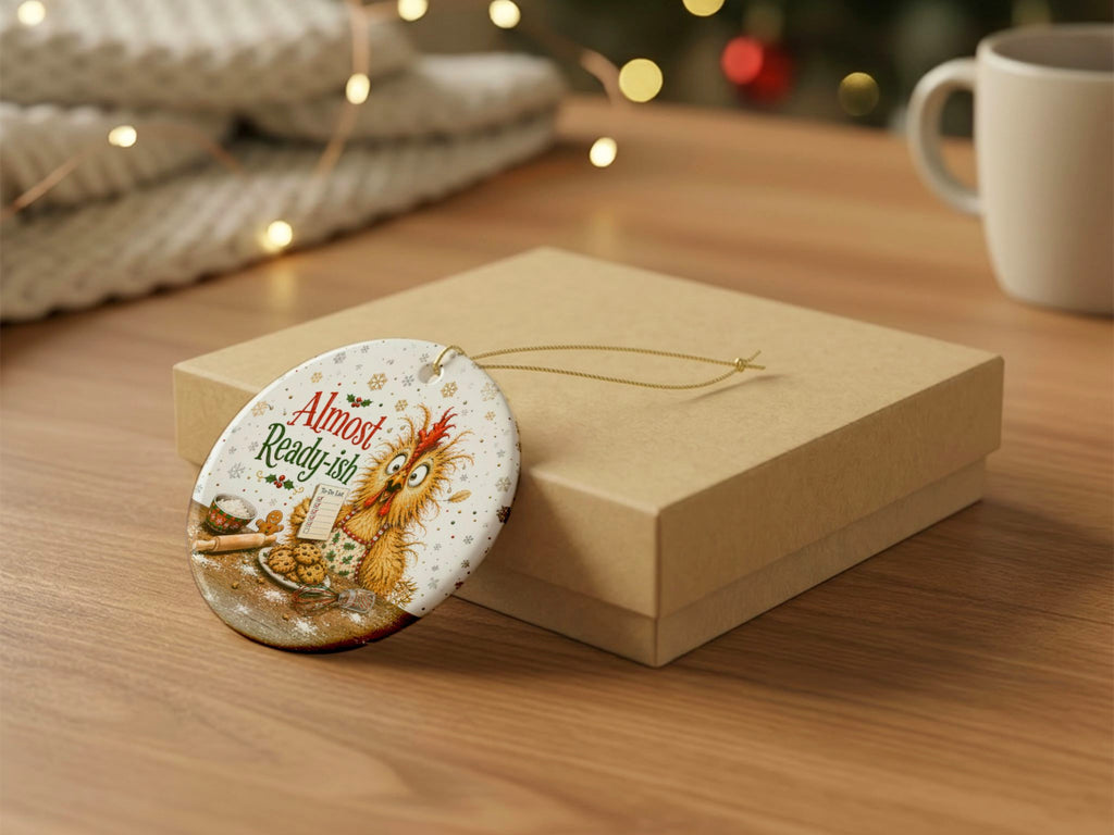 Almost Ready-ish Chicken Christmas Ornament, Funny Chicken Lover Gift, Holiday Baking Ornament, Personalized Xmas Message
