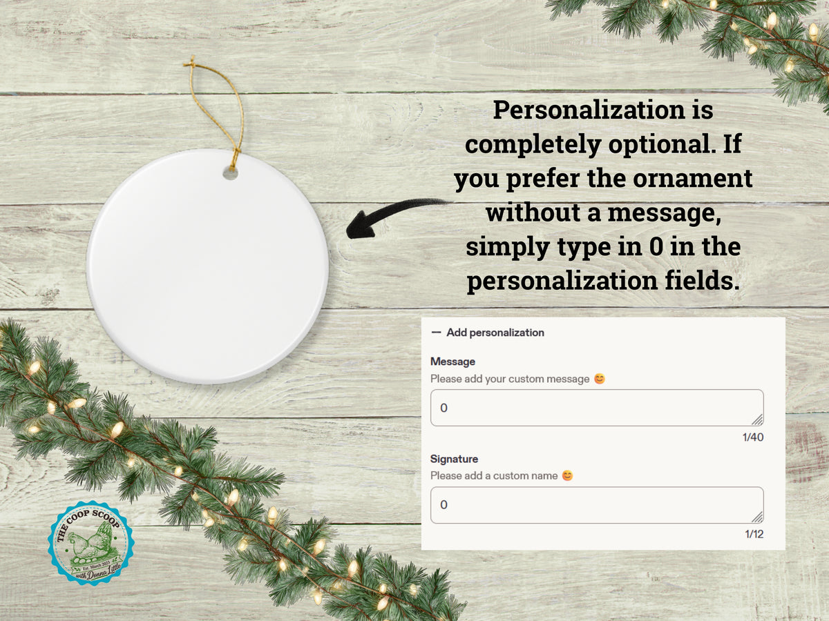 Joy to the World Chicken Christmas Ornament, Elegant Chicken Lover Gift, Farmhouse Holiday Decor, Personalized Xmas Message