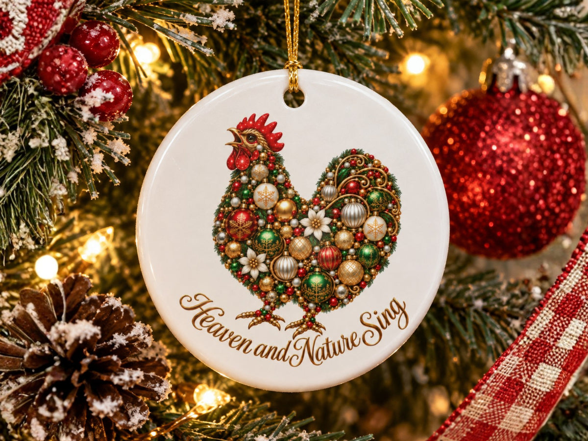 Heaven and Nature Sing Chicken Christmas Ornament, Rooster Lover Gift, Farmhouse Holiday Decor, Personalized Xmas Message