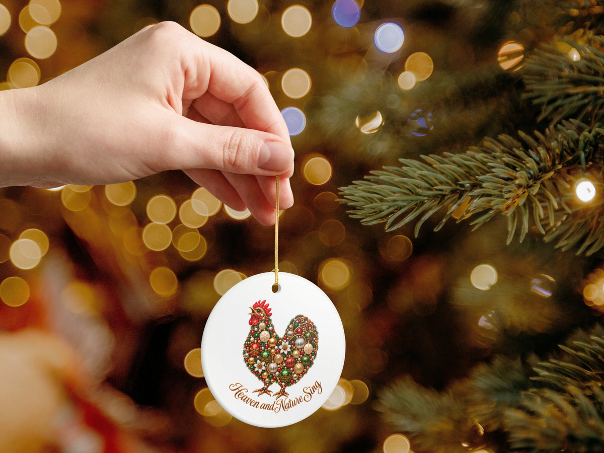 Heaven and Nature Sing Chicken Christmas Ornament, Rooster Lover Gift, Farmhouse Holiday Decor, Personalized Xmas Message