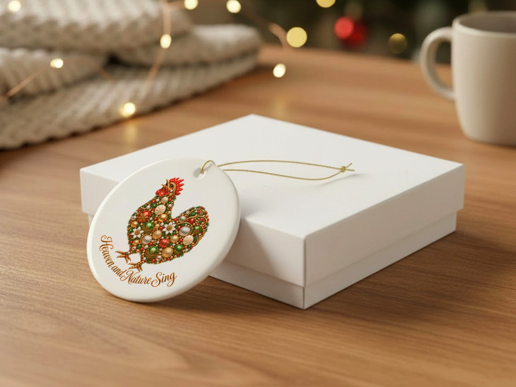 Heaven and Nature Sing Chicken Christmas Ornament, Rooster Lover Gift, Farmhouse Holiday Decor, Personalized Xmas Message