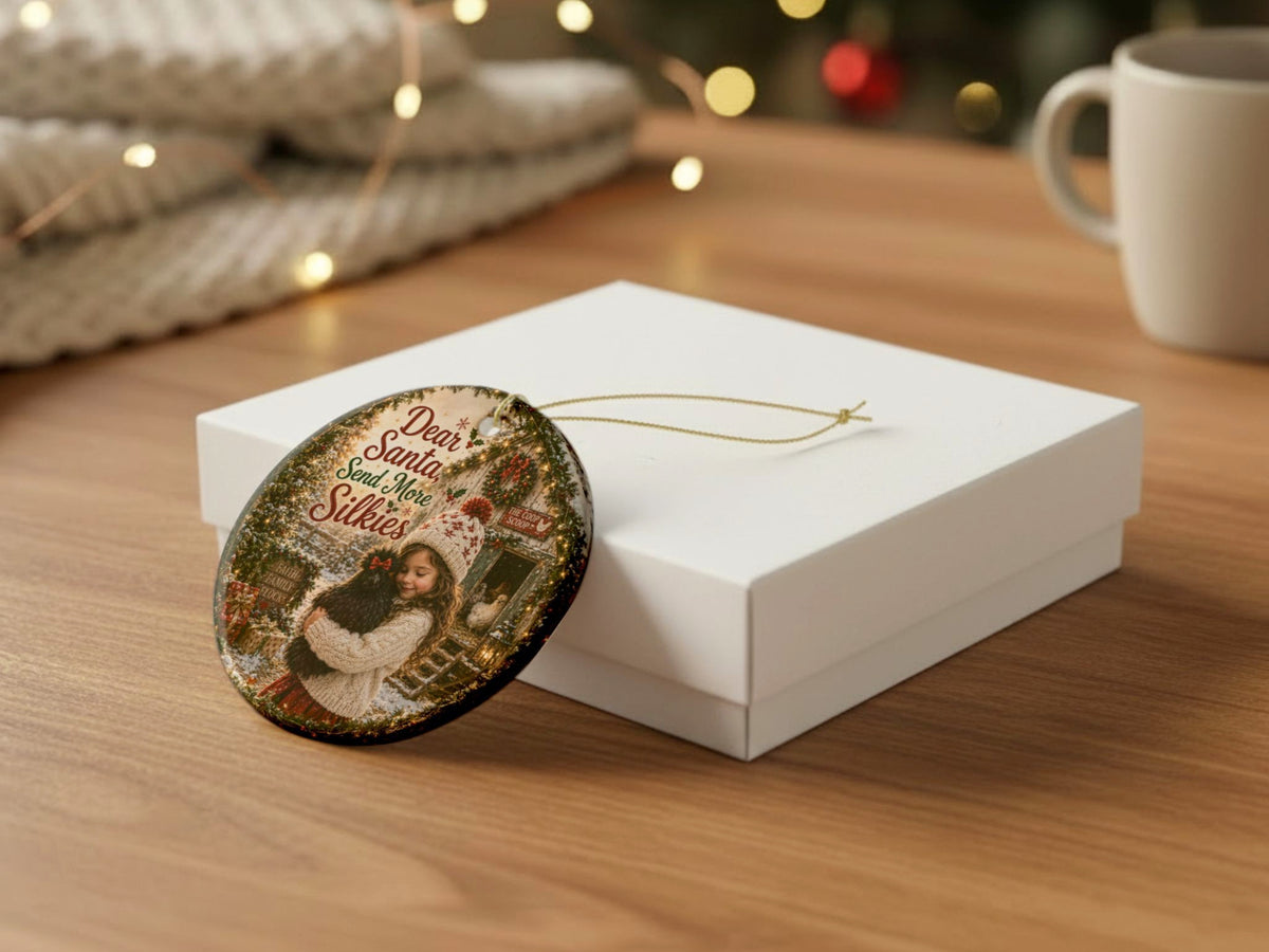 Dear Santa Send More Silkies Chicken Christmas Ornament, Silkie Lover Gift, Farmhouse Holiday Decor, Personalized Xmas Message