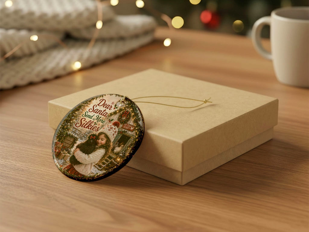 Dear Santa Send More Silkies Chicken Christmas Ornament, Silkie Lover Gift, Farmhouse Holiday Decor, Personalized Xmas Message