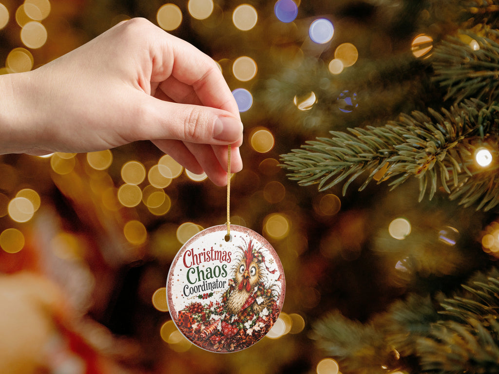 Christmas Chaos Coordinator Chicken Ornament, Funny Chicken Lover Gift, Farmhouse Holiday Decor, Personalized Xmas Message