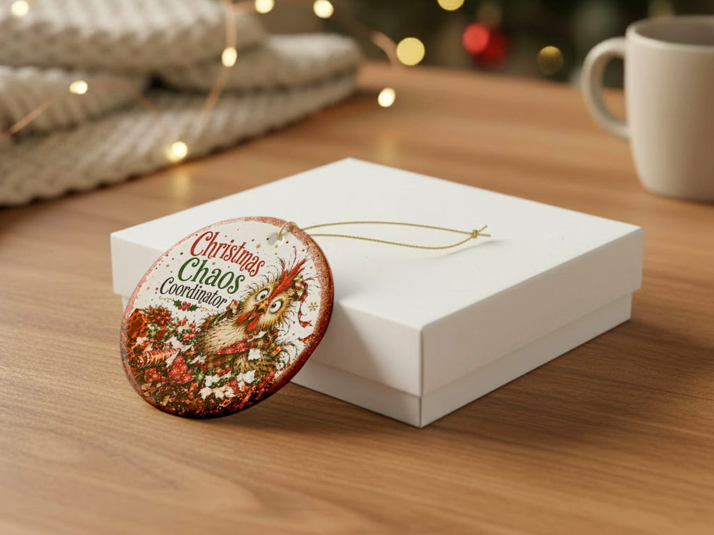 Christmas Chaos Coordinator Chicken Ornament, Funny Chicken Lover Gift, Farmhouse Holiday Decor, Personalized Xmas Message