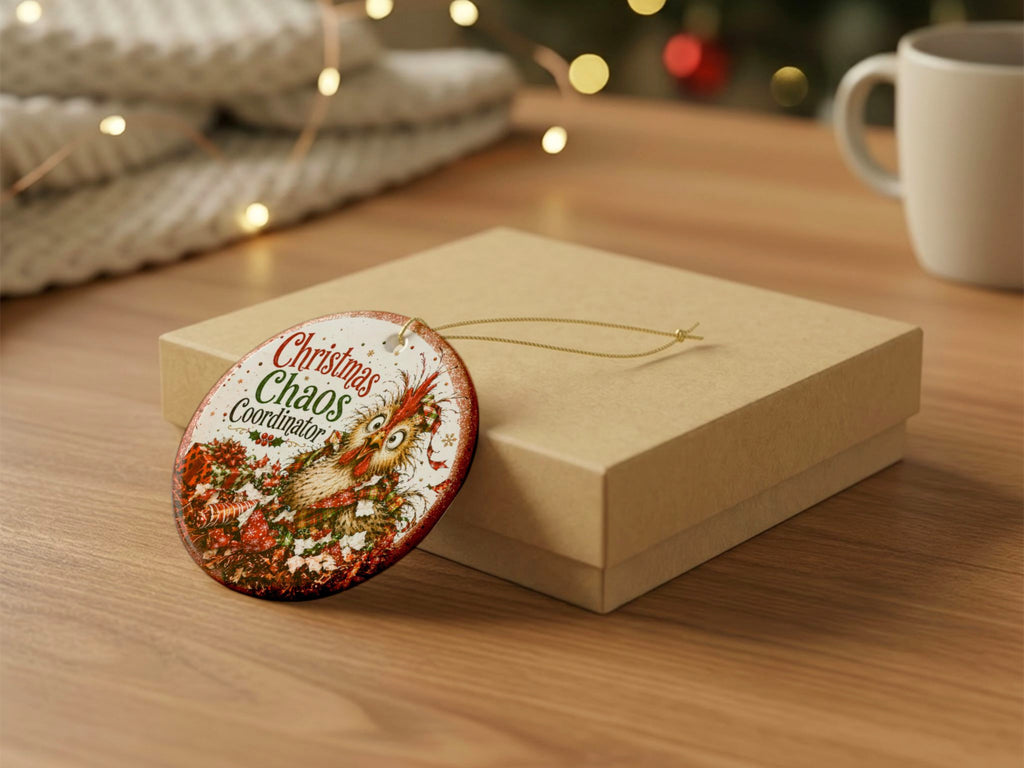 Christmas Chaos Coordinator Chicken Ornament, Funny Chicken Lover Gift, Farmhouse Holiday Decor, Personalized Xmas Message