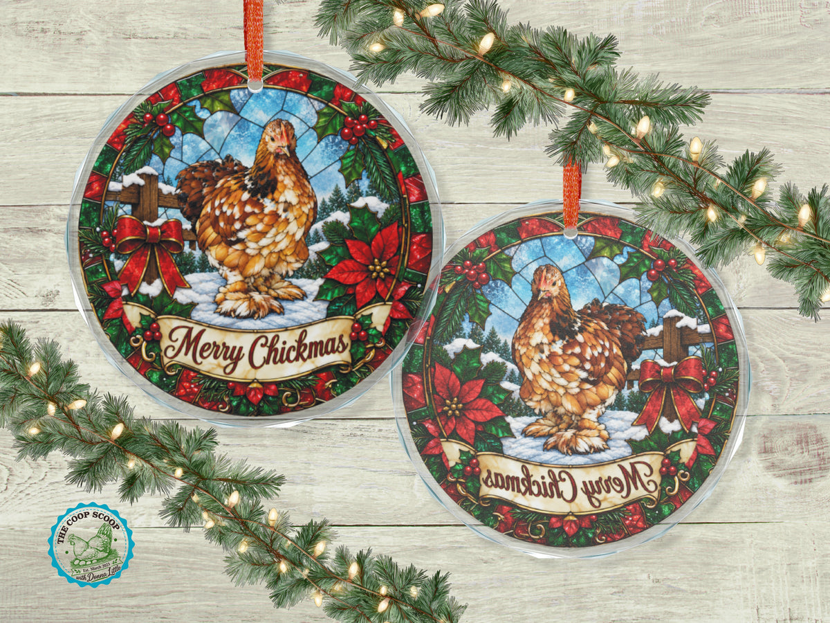 Merry Chickmas Chicken Glass Ornament, Chicken Lover Christmas Gift, Stained Glass Hen Ornament, Farmhouse Holiday Decor