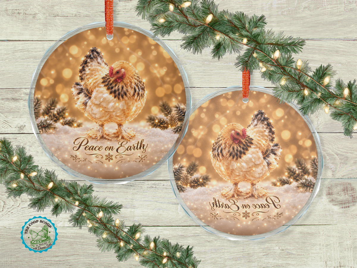 Peace on Earth Chicken Glass Ornament, Chicken Lover Christmas Gift, Winter Hen Ornament, Farmhouse Holiday Decor
