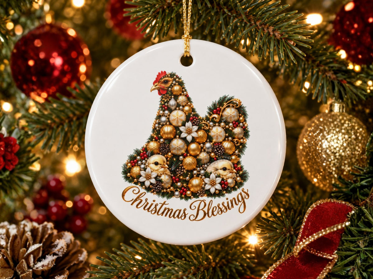 Christmas Blessings Chicken Ornament, Chicken Lover Gift, Farmhouse Christmas Decor, Personalized Xmas Message, Hen Holiday Keepsake