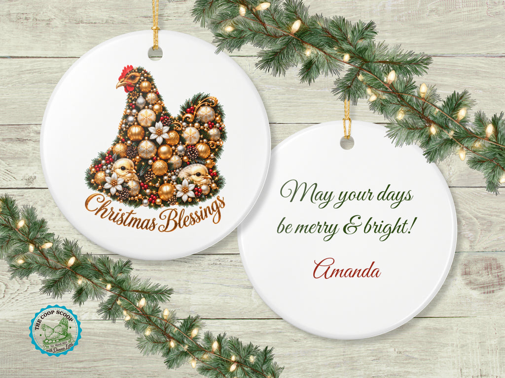 Christmas Blessings Chicken Ornament, Chicken Lover Gift, Farmhouse Christmas Decor, Personalized Xmas Message, Hen Holiday Keepsake